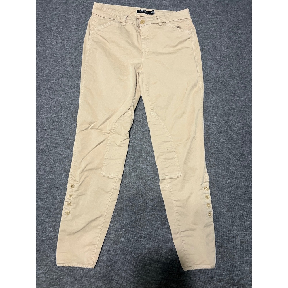 Lauren Ralph Lauren Tan Equestrian Skinny Pants Button Ankle Khaki Size 4